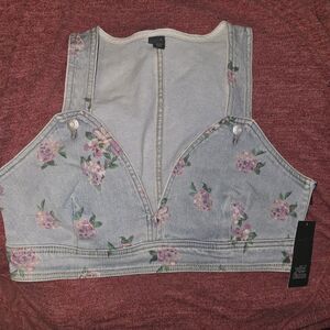 Wild Fable NEW M Teen Crop Denim Jean Bralette Floral Coquette Light Wash Bikini